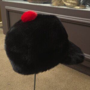 Ranch Mink Fur Baseball Cap with Red Mink Pom